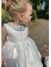 Ivory Organza Diamond Crystals Embellished Flower Girl Dress